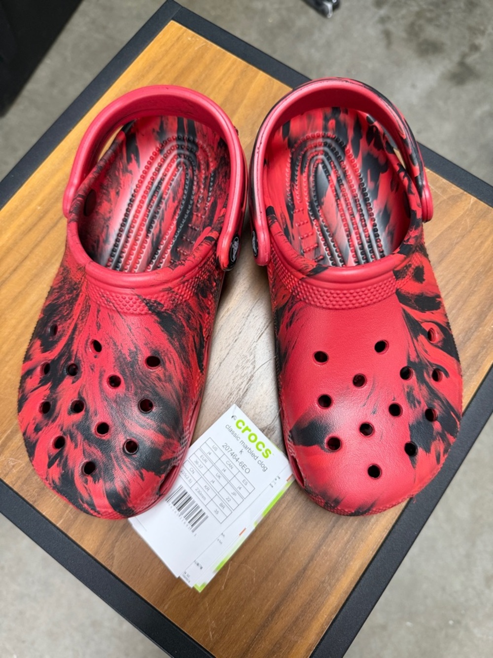 CROCS Kids' Classic Clog - Red and Black Swirl